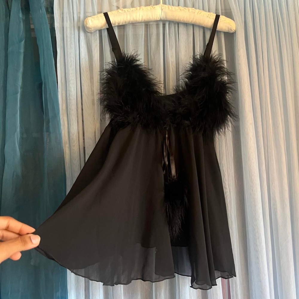 Faux Feather Trim Babydoll Slip Top - Picture 3 of 6